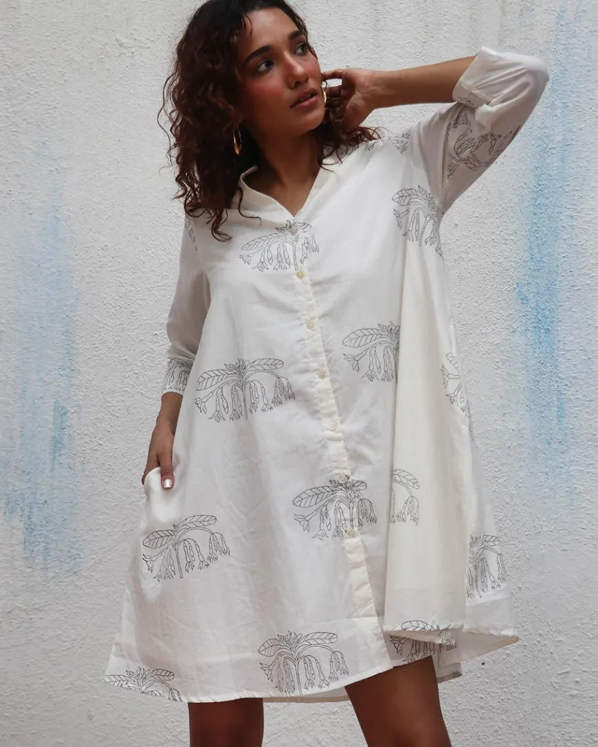 Once Handblock Printed Cotton Dress - Mono