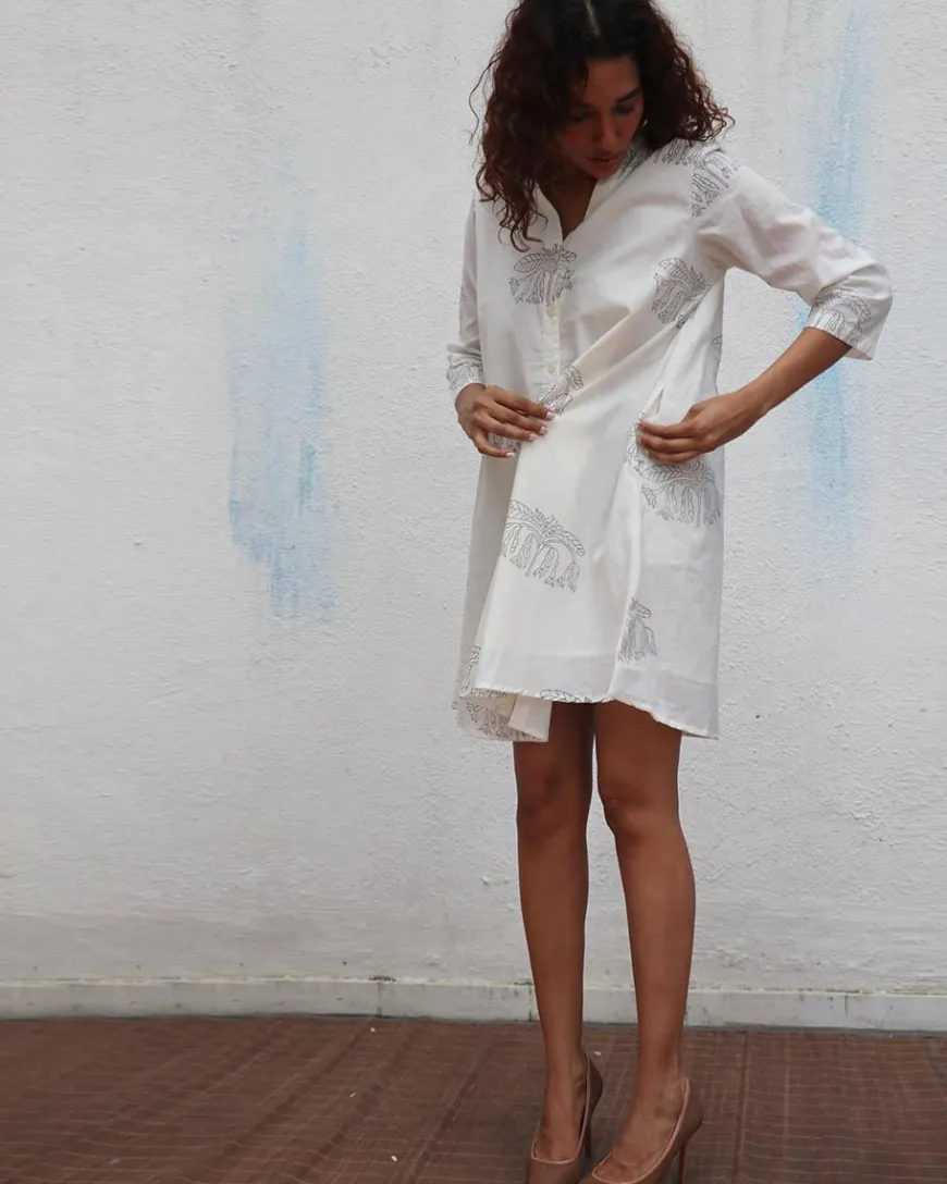 Once Handblock Printed Cotton Dress - Mono