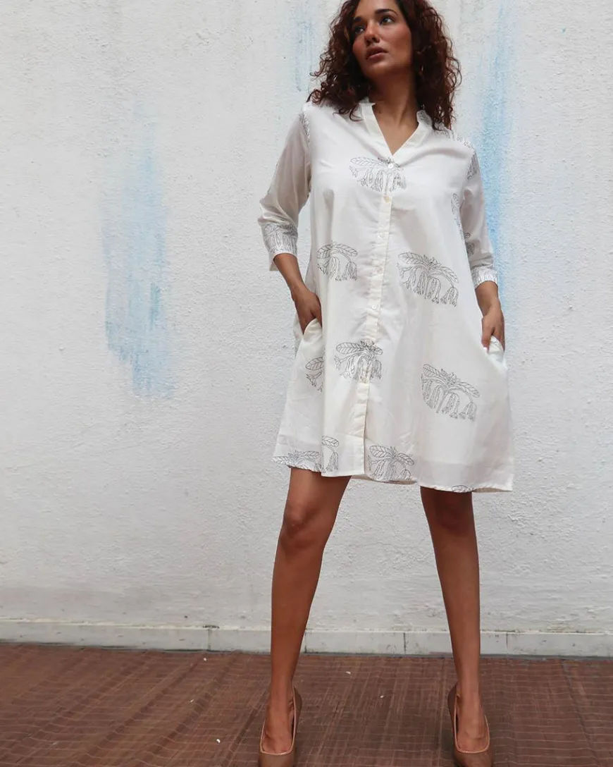 Once Handblock Printed Cotton Dress - Mono