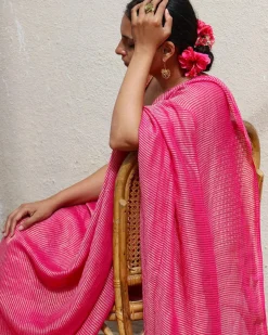 Opal Handwoven Linen Zari Saree - TOG