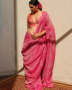 Opal Handwoven Linen Zari Saree - TOG