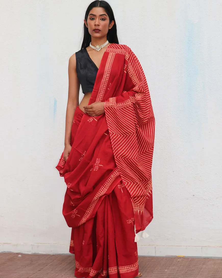 Paradise Handblockprinted Cotton Saree - Fmtm