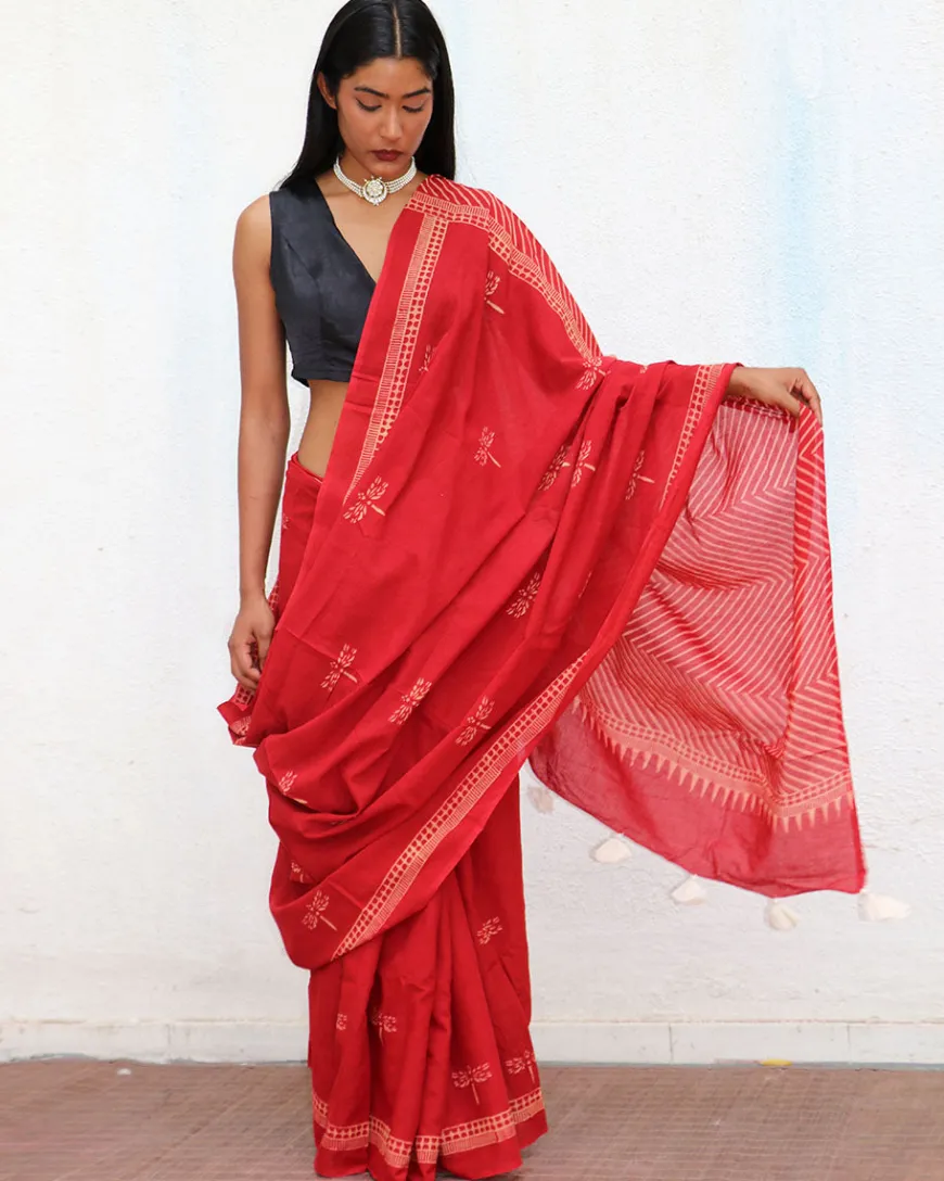 Paradise Handblockprinted Cotton Saree - Fmtm
