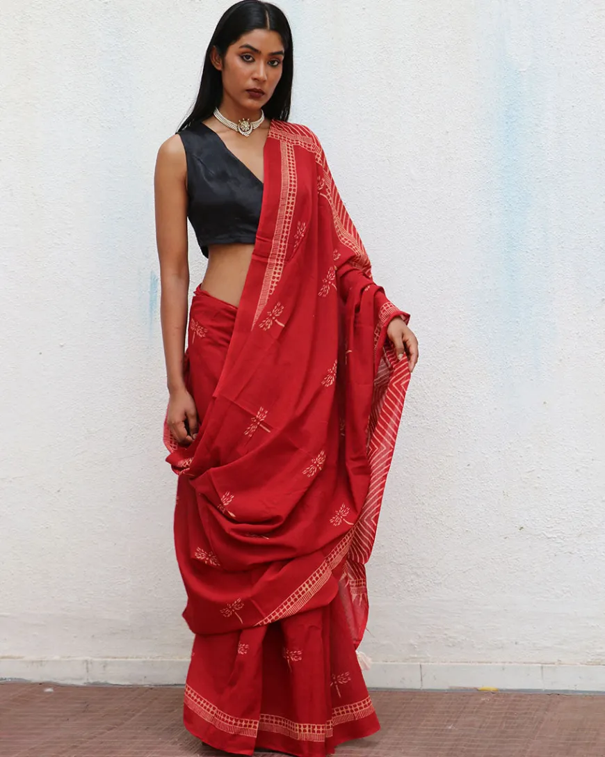 Paradise Handblockprinted Cotton Saree - Fmtm