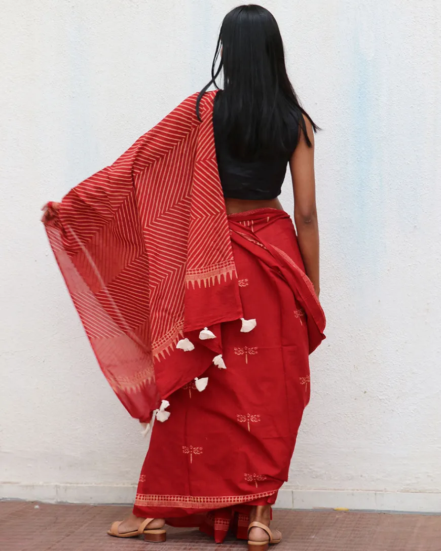 Paradise Handblockprinted Cotton Saree - Fmtm