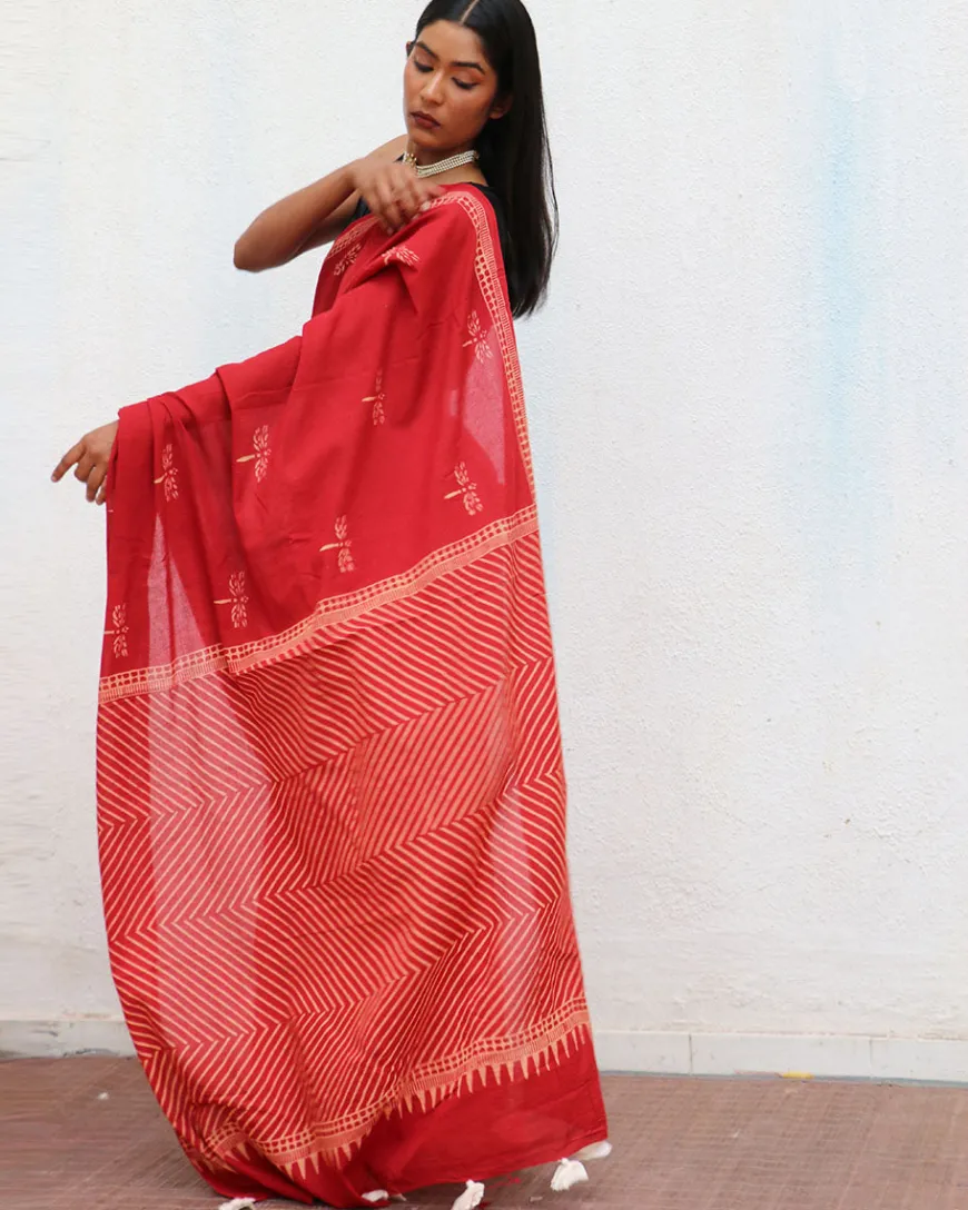Paradise Handblockprinted Cotton Saree - Fmtm