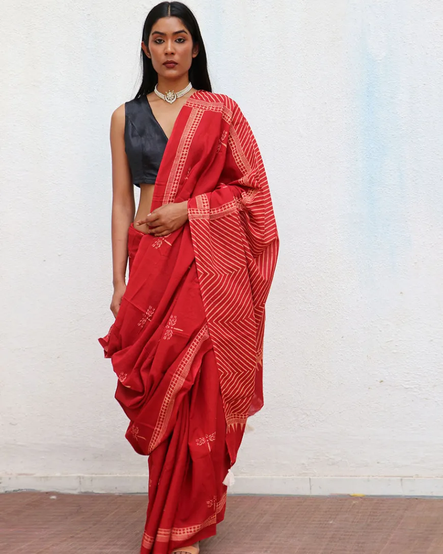 Paradise Handblockprinted Cotton Saree - Fmtm