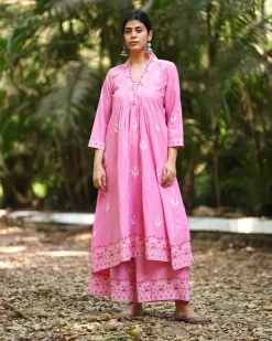Parijat’s Purity Block Pink Printed Kurta Set - MMG