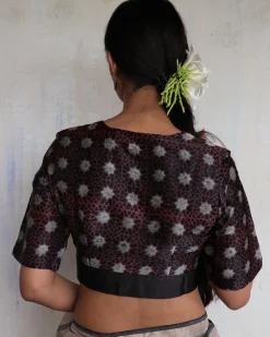 Parveen Black Hand Blockprinted Mashru Silk Blouse-Yesterday