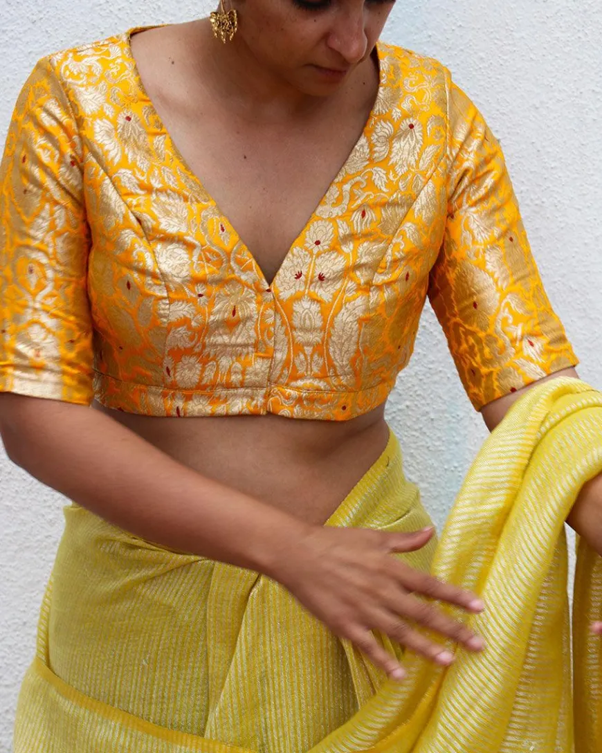Poppy Yellow Brocade Blouse - TOG