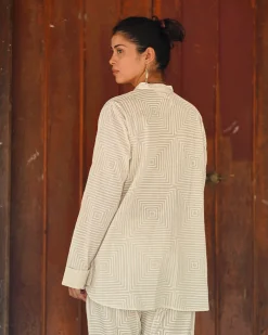 Porcelain Blush Ivory Block Printed Kurta Set - SFD