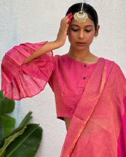 Prabhati Handwoven Linen Zari Blouse - Eknoor
