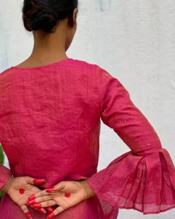 Prabhati Handwoven Linen Zari Blouse - Eknoor