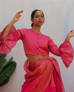 Prabhati Handwoven Linen Zari Blouse - Eknoor