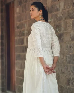 Pressed Cotton Ivory Handblock Printed Kurta Pant Set - SFD
