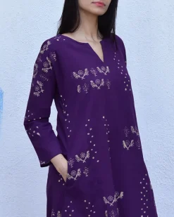 Purple & Pink Block Print Cotton Kurta Set