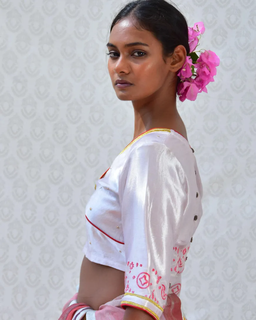 Purple Pearl Handblockprinted Mashru Silk Blouse - Bgvl
