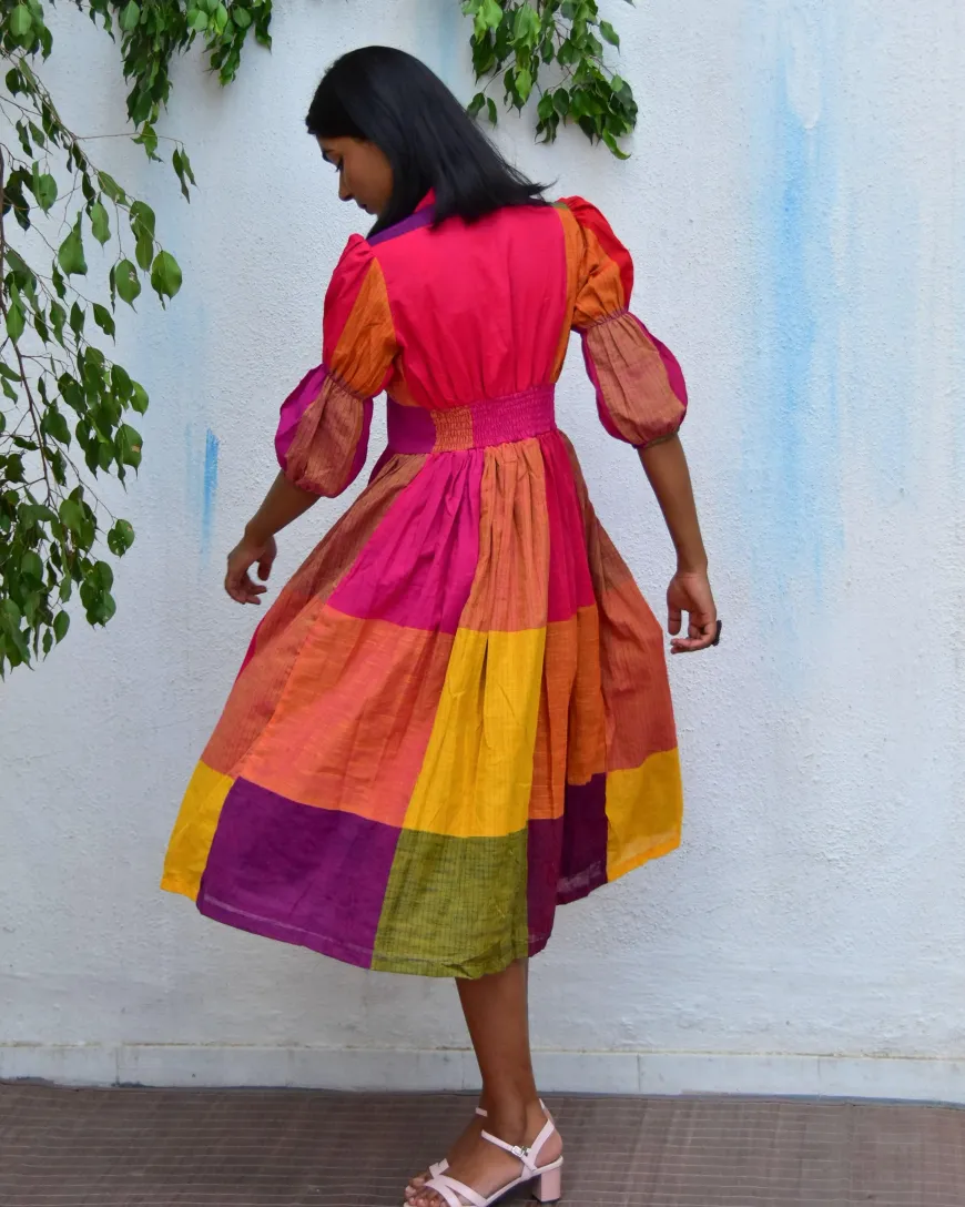 Rainbow Rhapsody Handwoven Cotton Dress - Rc