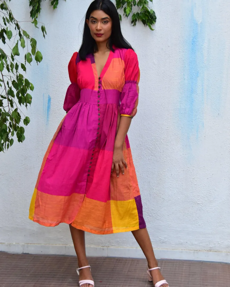 Rainbow Rhapsody Handwoven Cotton Dress - Rc