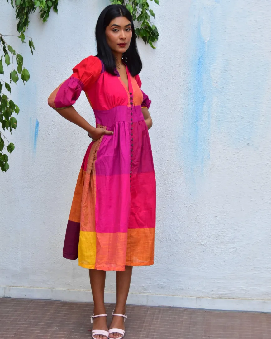 Rainbow Rhapsody Handwoven Cotton Dress - Rc