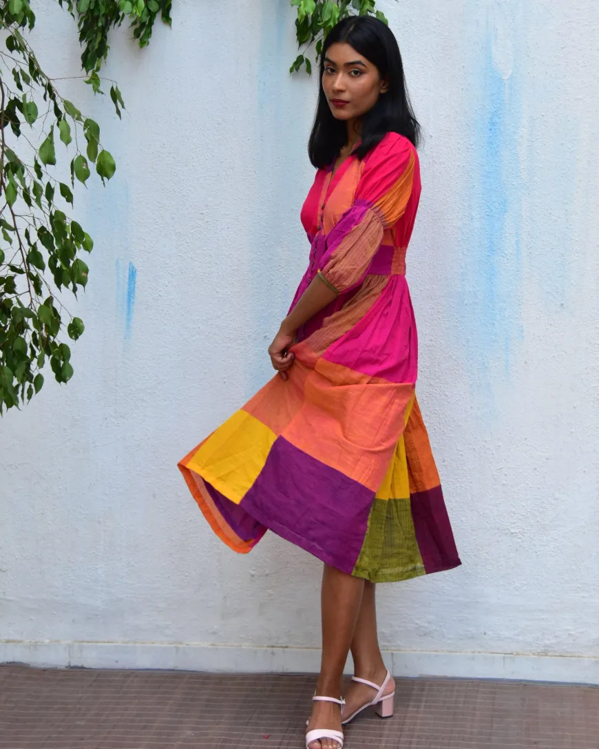 Rainbow Rhapsody Handwoven Cotton Dress - Rc