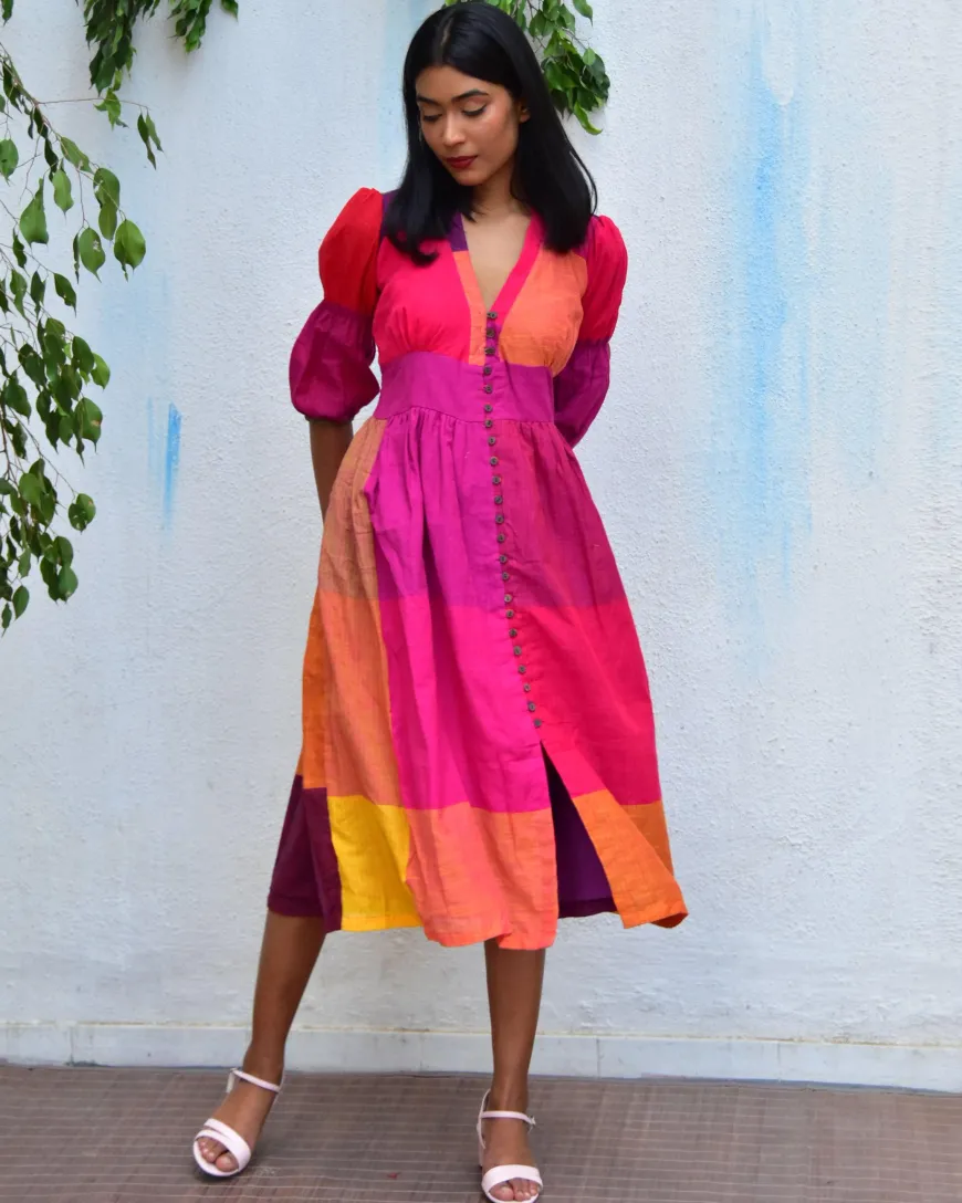 Rainbow Rhapsody Handwoven Cotton Dress - Rc