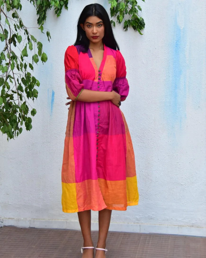 Rainbow Rhapsody Handwoven Cotton Dress - Rc