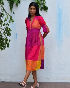 Rainbow Rhapsody Handwoven Cotton Dress - Rc