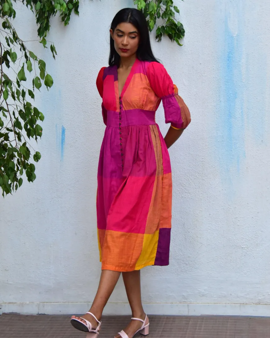 Rainbow Rhapsody Handwoven Cotton Dress - Rc