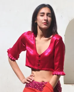 Rani Block Printed Crop Top Mashru Silk Blouse