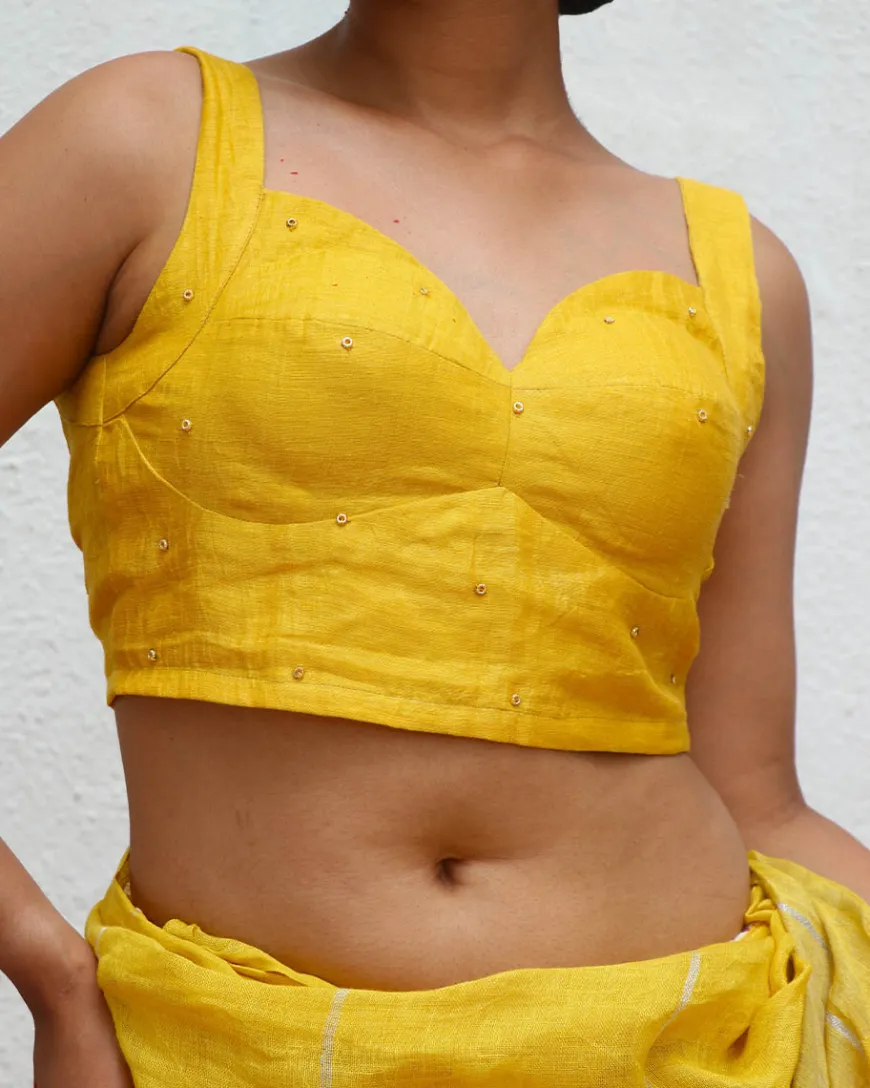 Rashmi Handwoven Linen Zari Blouse - Eknoor