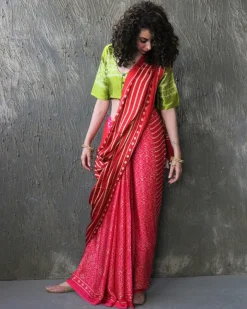 Red-Rani Blockprinted Modal Silk Saree