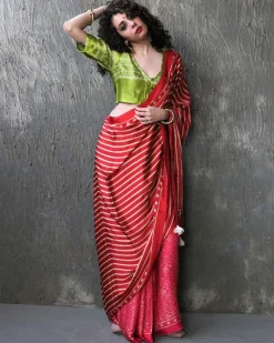 Red-Rani Blockprinted Modal Silk Saree