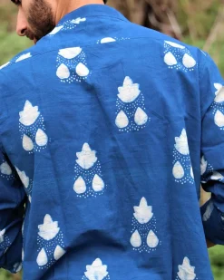 Royal Blue Block Printed Cotton Shirt