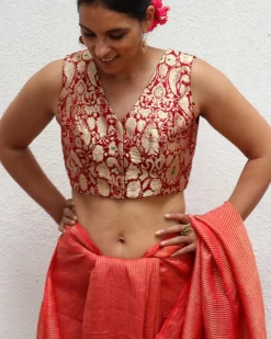 Ruby Red Brocade Blouse - TOG