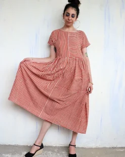 Rust Strip Blockprinted Dress