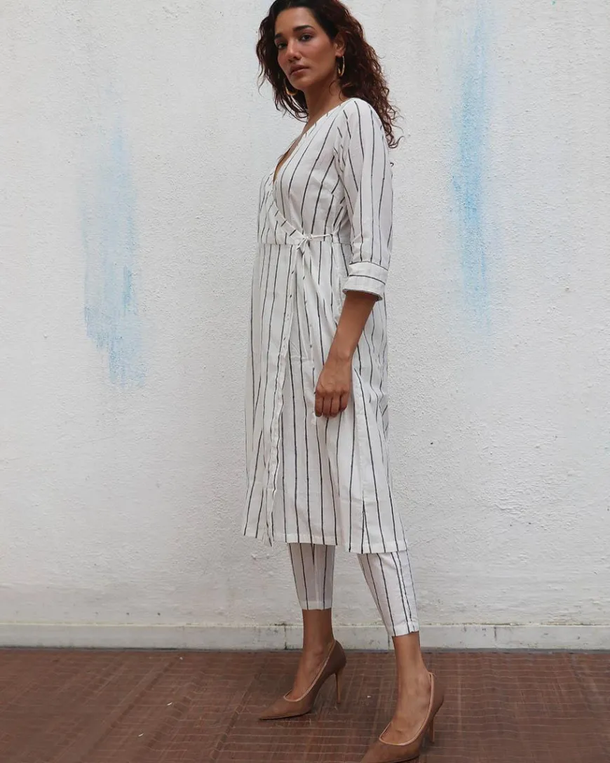 Sea Mist Handblock Printed Cotton Kurta Set - Mono