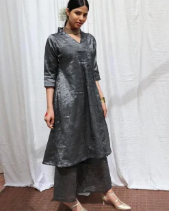 Shyamali Handwoven Cotton Zari Kurta Set - Zari