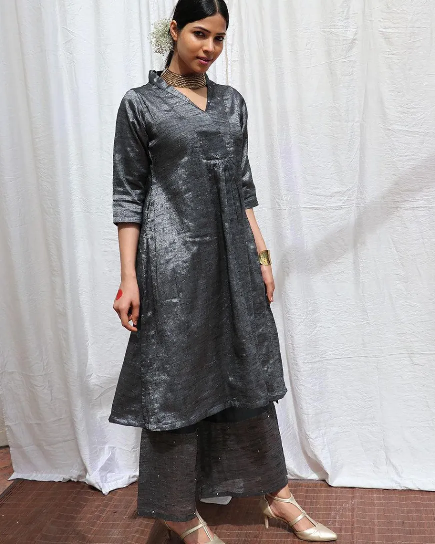 Shyamali Handwoven Cotton Zari Kurta Set - Zari