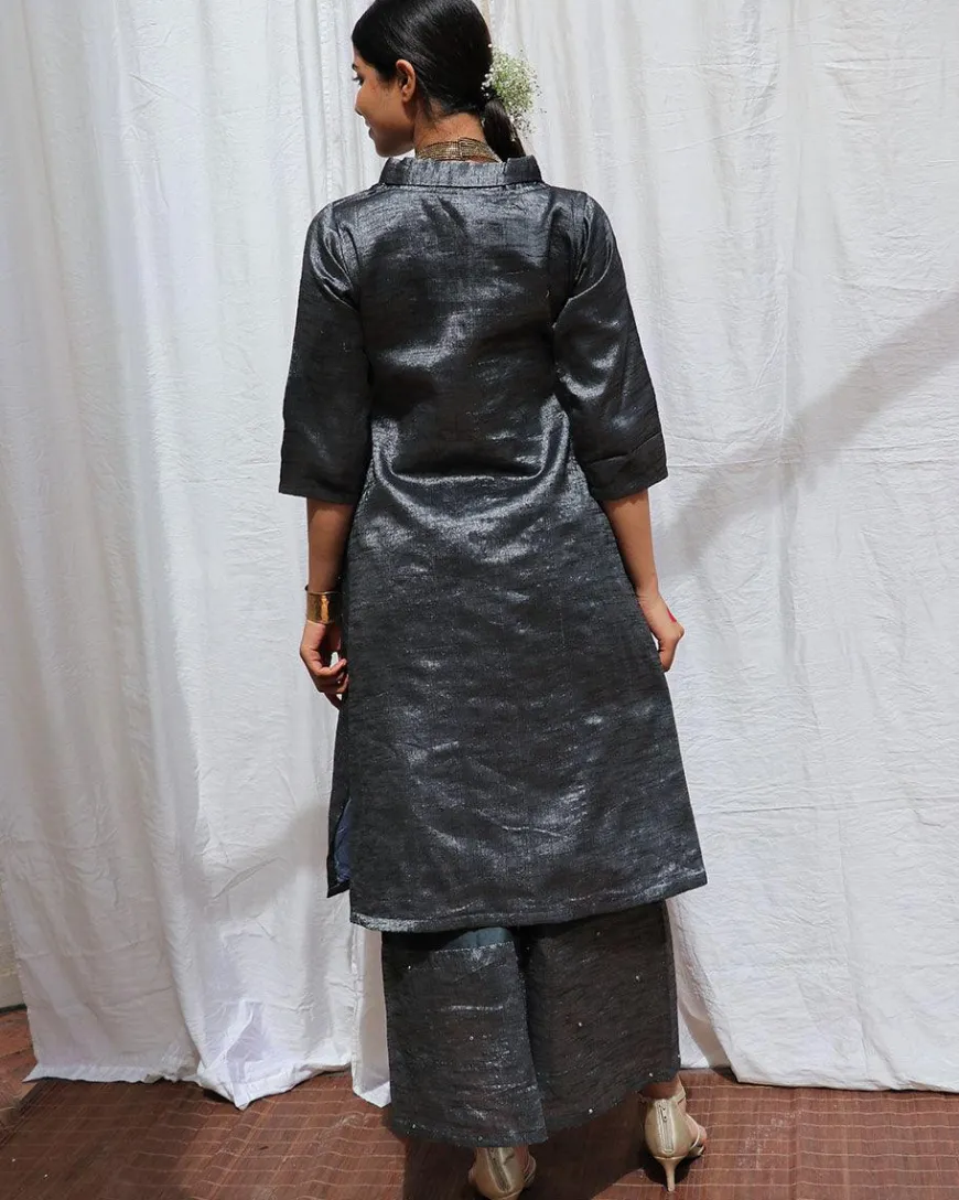 Shyamali Handwoven Cotton Zari Kurta Set - Zari