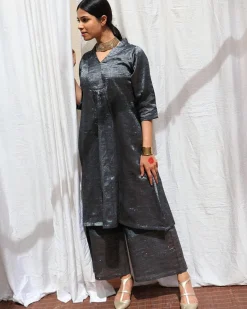 Shyamali Handwoven Cotton Zari Kurta Set - Zari