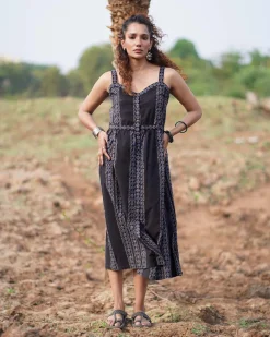 Soft Moonlight Blockprinted Cotton Dress-WWB