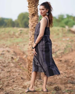 Soft Moonlight Blockprinted Cotton Dress-WWB
