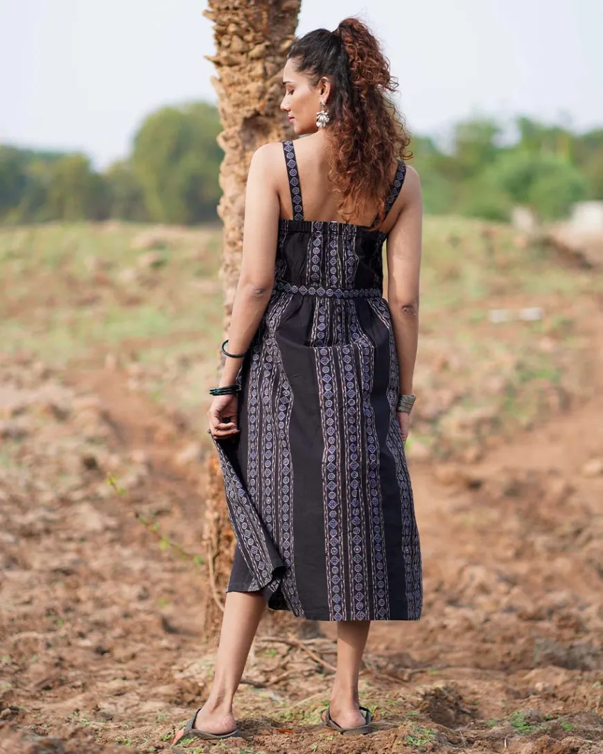 Soft Moonlight Blockprinted Cotton Dress-WWB