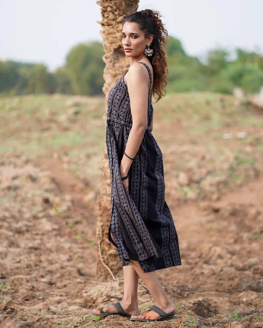 Soft Moonlight Blockprinted Cotton Dress-WWB
