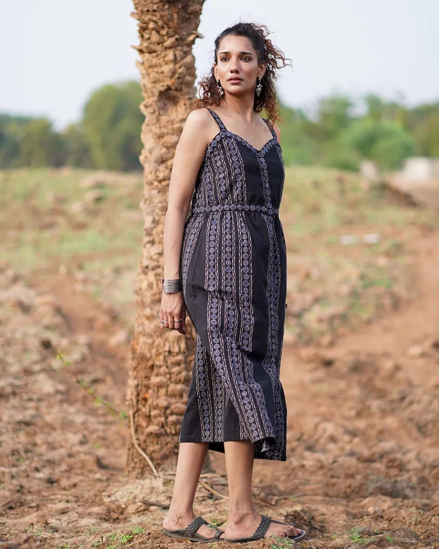 Soft Moonlight Blockprinted Cotton Dress-WWB