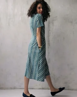 Steel Blue Blockprinted Cotton Dress