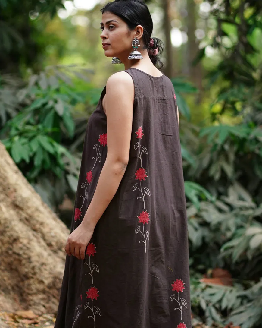 Suhani Brown Block Printed Cotton Dress - WW