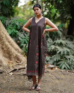 Suhani Brown Block Printed Cotton Dress - WW