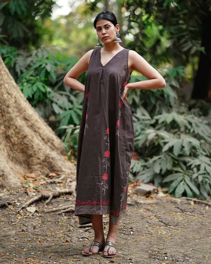 Suhani Brown Block Printed Cotton Dress - WW